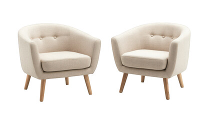 Pair of Beige Armchairs Modern Home Furniture Living Room Decor Comfortable Seats Wooden Legs