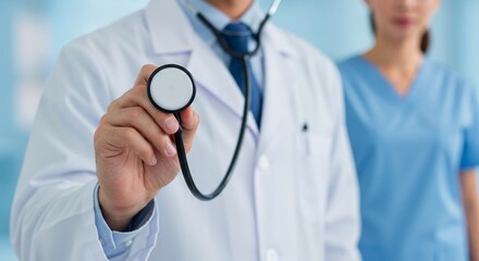 Doctor team with medical stethoscope on background
