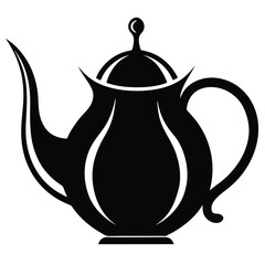 teapot vector silhouette icon, teapot illustration design, kitchen utensil graphic element, 
black and white kettle symbol, tea pot outline vector, household pottery art  