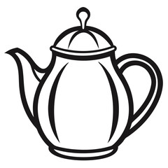 teapot vector silhouette icon, teapot illustration design, kitchen utensil graphic element, 
black and white kettle symbol, tea pot outline vector, household pottery art  