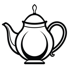 teapot vector silhouette icon, teapot illustration design, kitchen utensil graphic element, 
black and white kettle symbol, tea pot outline vector, household pottery art  