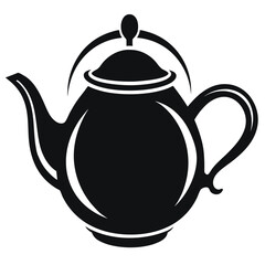 teapot vector silhouette icon, teapot illustration design, kitchen utensil graphic element, 
black and white kettle symbol, tea pot outline vector, household pottery art  