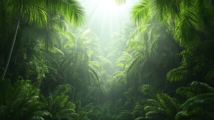 Lush green foliage bathed in sunlight creates a serene and vibrant forest scene, capturing the beauty of nature and renewable energy.