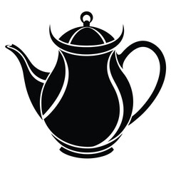 teapot vector silhouette icon, teapot illustration design, kitchen utensil graphic element, 
black and white kettle symbol, tea pot outline vector, household pottery art  