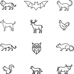 Animal line art logo vector Icon set on white.