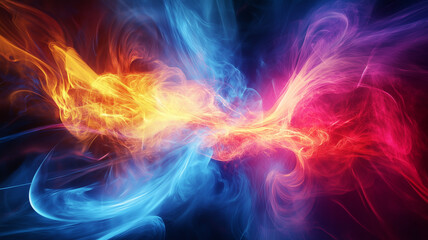 Fototapeta premium Bright fire flame waves concept background. Electric lightning dcorative horizontal poster. Digital raster bitmap illustration. AI artwork.