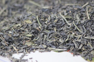 Dried tea leaves in close-up