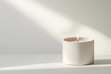 Minimalist candle casting soft shadows, highlighting serene ambi