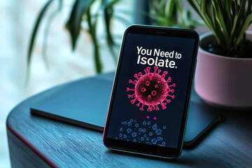 A COVID alert app displays a message instructing the user to isolate for health and safety.