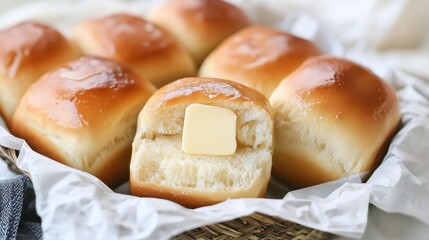 Buttery Dinner Rolls Basket Baked Food Closeup