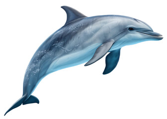 Obraz premium Dolphin swimming gracefully in clear blue water, showcasing its sleek body and playful spirit in a vibrant underwater habitat
