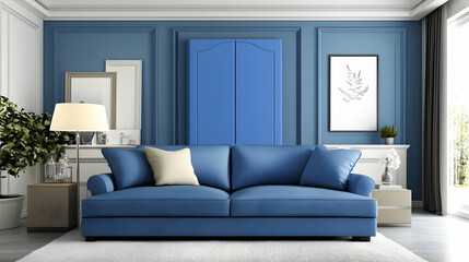 Blue Sofa in Elegant Living Room Interior Design