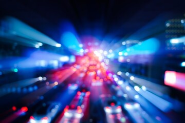 Traffic jam during rush hour with blurred car lights and vibrant city ambiance creating a dynamic...