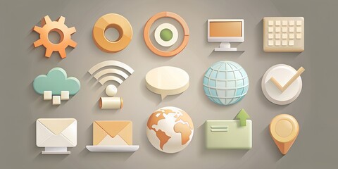 Abstract representation of digital icons in soft colors showcasing technology and communication elements