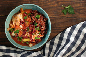 fish stew with azuki beans and tomatoes