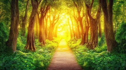 Sunlit Path Through Trees