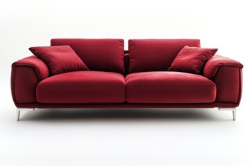Red Velvet Sofa with Pillows