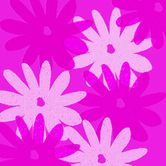 Bold magenta daisy pattern with layered petals on a textured pink background, ideal for vibrant fabric, pop-art designs, and eye-catching decor.