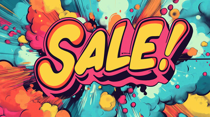Obraz premium Pop art Sale text. Colorful background in pop art retro comic style.