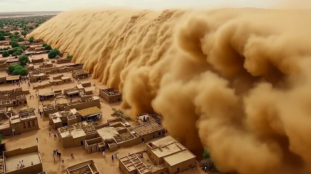 Massive sandstorm approaches village engulfing homes and trees in dramatic weather event