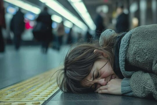Panic attack in public place: A depiction of mental health struggles.