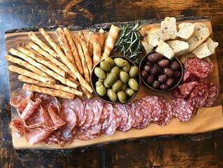 Gourmet charcuterie board with assorted meats, olives, and breads for a delightful gathering