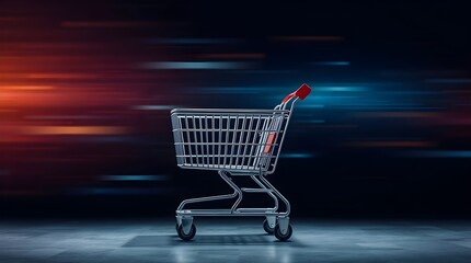 a shopping cart with abstract gradient lines tech background, concept of ai shopping	