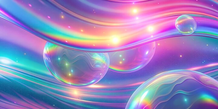 Colorful bubbles floating amidst vibrant waves in a mesmerizing abstract design with bright light reflections bubbles, waves, colorful, abstract, design, light, reflections, vibrant, 