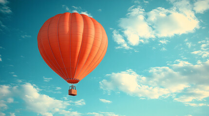 Fototapeta premium A single hot air balloon rises into a vast sky, symbolizing freedom, adventure, and exploration with a blurred caption space on the side creating a sense of limitless possibility