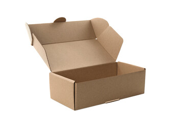 Open empty cardboard box isolated on white. Mockup for design