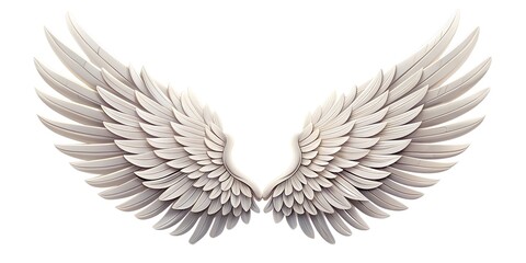 Fototapeta premium Elegant white angel wings displayed in a symmetrical design, showcasing intricate feather details and a soft texture