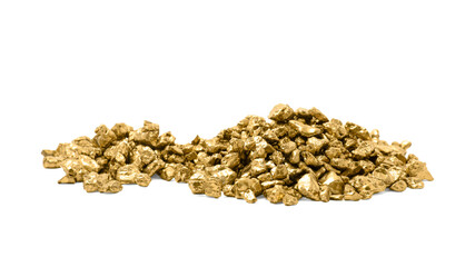 Heap of gold nuggets isolated on white