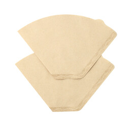 Paper coffee filters isolated on white, top view