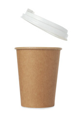 Paper cup with lid on white background. Mockup for design