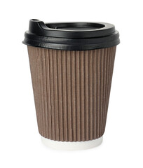 Paper cup with lid on white background. Mockup for design