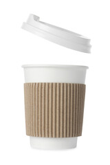 Paper cup with lid on white background. Mockup for design