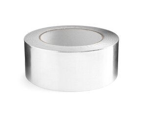 Roll of silver adhesive tape isolated on white