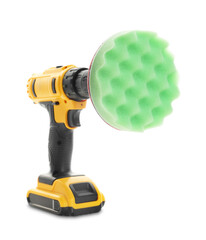 Electric screwdriver with polish pad isolated on white