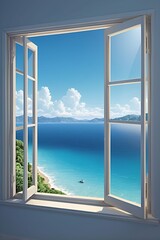 Obraz premium Large window viewing a calm sea 