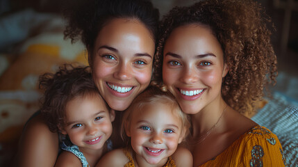 Fototapeta premium Family of a lesbian couple with their children