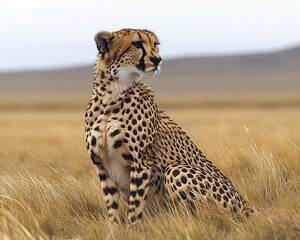 Majestic Cheetah in Serengeti Grasslands - Wildlife Photography of Fastest Land Animal in Natural Habitat with African Savannah Landscape and Spotted Fur