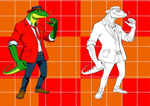 Cartoon of lizardmen wearing worker-style