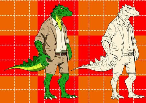 Cartoon of lizardmen wearing worker-style