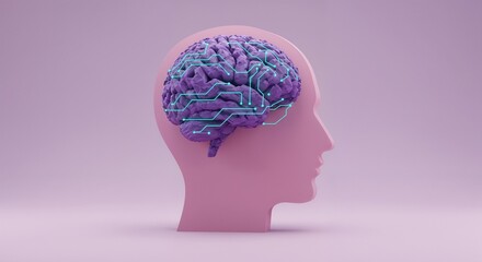 Obraz premium Abstract 3D illustration of a head with a computer-processed brain, symbolizing artificial intelligence, technology, and digital thinking