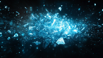 Exploding ice shards captured in motion symbolize the power and beauty of frozen elements in a dynamic scene with a bright background and blurred chaos creating a captivating, energetic composition

