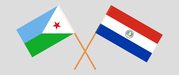 Crossed flags of Djibouti and Republic of Paraguay. Official colors. Correct proportion. Vector illustration