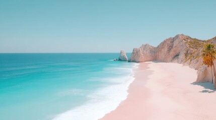Obraz premium An aerial view of Lands End and the Arch at Cabo San Lucas showcases pristine turquoise waters, stunning rock formations, and soft sandy beaches.