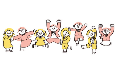 喜ぶ子供たちのイラストセット