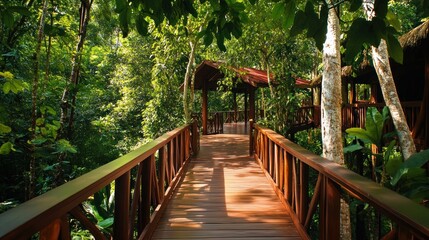 Fototapeta premium Wooden Bridge in a Lush Rainforest