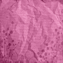Fototapeta premium Pink grunge background with minimal floral silhouettes and textured paper effect, ideal for feminine design, scrapbooking, and artistic backdrops.